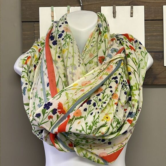 Beck Sundergaard Women Floral Striped Cotton Modal Fashion Scarf Fringe 82”, 40” - Picture 3 of 11